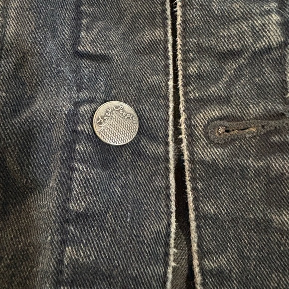 Free People Black Denim Jacket with Silver Button - Picture 4 of 6
